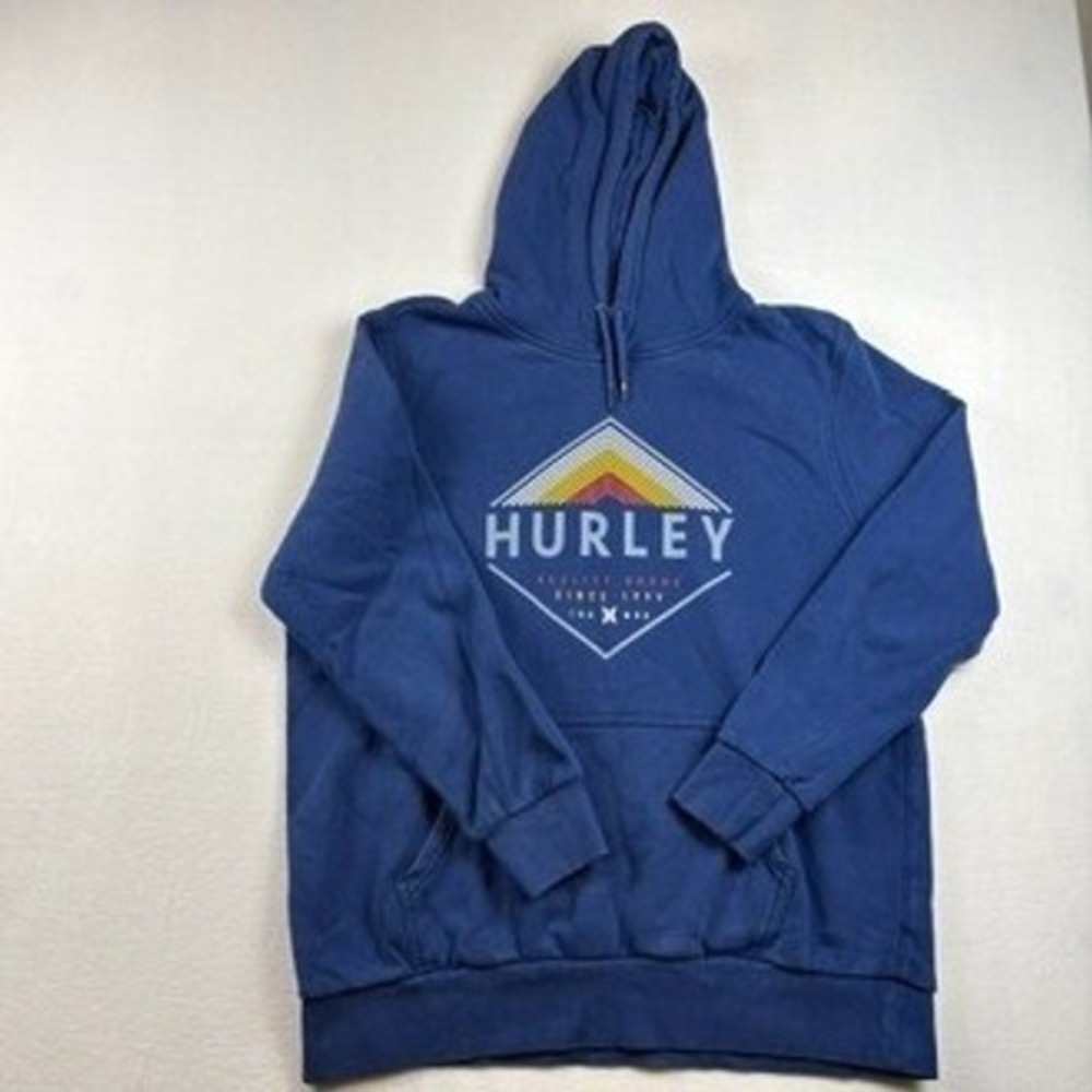 Hurley Hoodie Mens L Blue Graphic Pullover Surf Skate Streetwear Casual Comfy